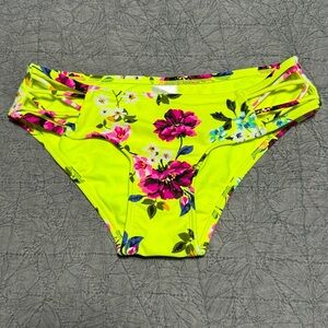NWT Xhilaration Hipster Swim Bottom Fluorescent Neon Yellow floral print Bikini